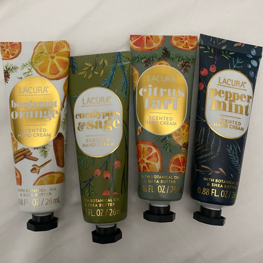4 Lacura Hand creams with Botanical Oil & Shea Butter. .88 Fl. Oz New sealed.